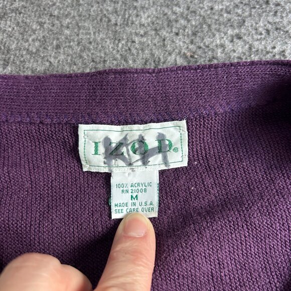 Vintage IZOD‎ Sweater Mens Medium Purple Button Cardigan Crest Logo USA 80s - Picture 5 of 9